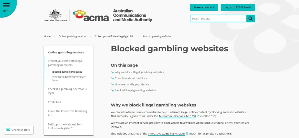 ACMA blocked gambling websites record for Lucky Block