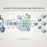 Conceptual illustration of a cryptocurrency withdrawal moving through review and blockchain confirmation