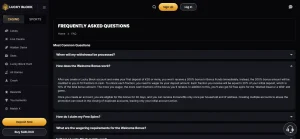 Lucky Block Help Centre welcome bonus explanation
