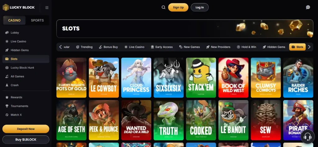 Lucky Block public casino game lobby