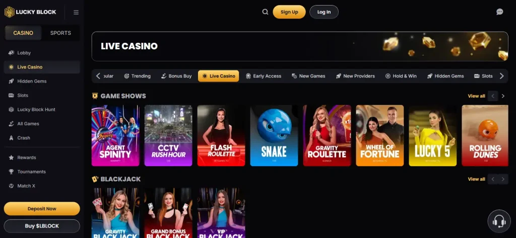 Lucky Block public live casino lobby